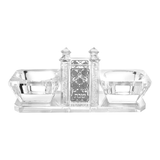 Crystal Salt & Tooth Pick Holder Pomegranate and Shabbat Silver 6.14x2.38x2.58